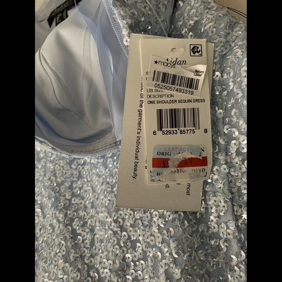NWT $265 Aidan by Aidan Mattox One-Shoulder Sequin‎ Gown Mist [ SZ 8 ] #E923 - Picture 12 of 12